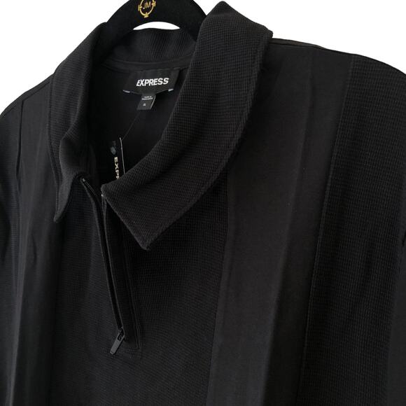NEW Express Polo Shirt Mens XL Waffle Pieced Zip Polo Black Panel 1/4 Zipper - Picture 4 of 8